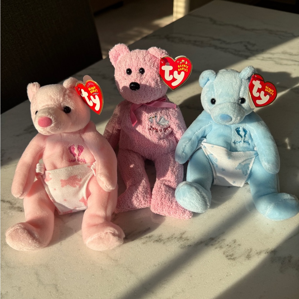 Ty Beanie Babies Pink, Purple, and Blue Bears Gender Baby